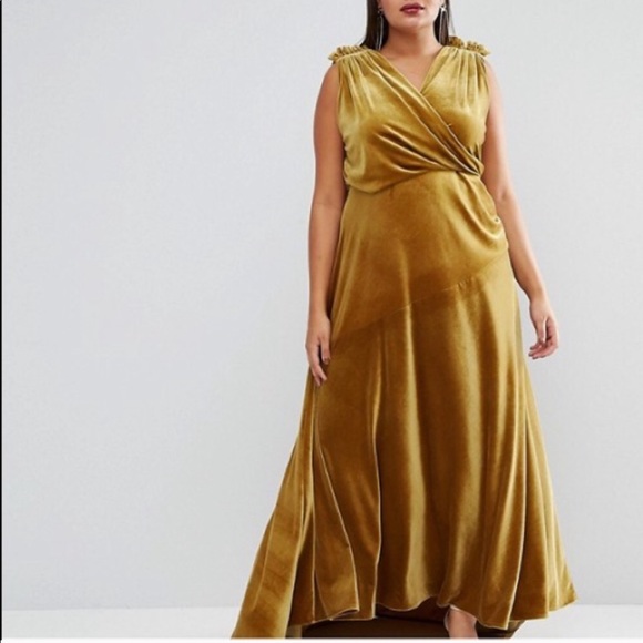 ISO ASOS CURVE YELLOW VELVET DRESS 18-20-22 - Picture 2 of 2